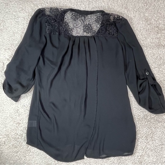 Heartsoul goth black button blouse shoulder lace slit back medium Whimsigoth - Picture 7 of 10